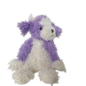Purple White Curly Hair Puppy Dog Plush Pink Bows Stuffed Animal 14.5"